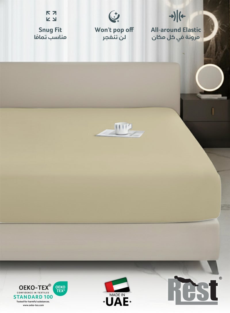 REST Fitted Bedsheet 200x200+30cm Breathable Plush Beige Fabric with Deep Pockets Machine Washable for Optimal Protection - Image 3